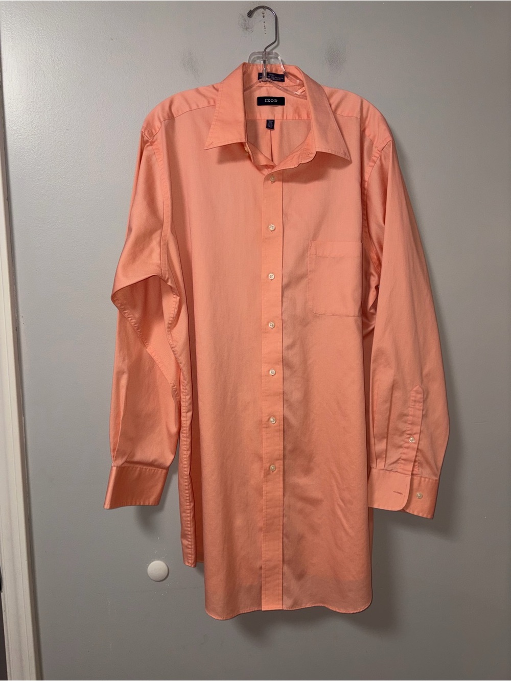 Izod Orange Wrinkle Free Twill Long Sleeve Button Down Shirt 17.5 35/36 Tall XL